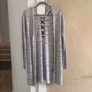 Gray cardigan with black laced accent in back NWT